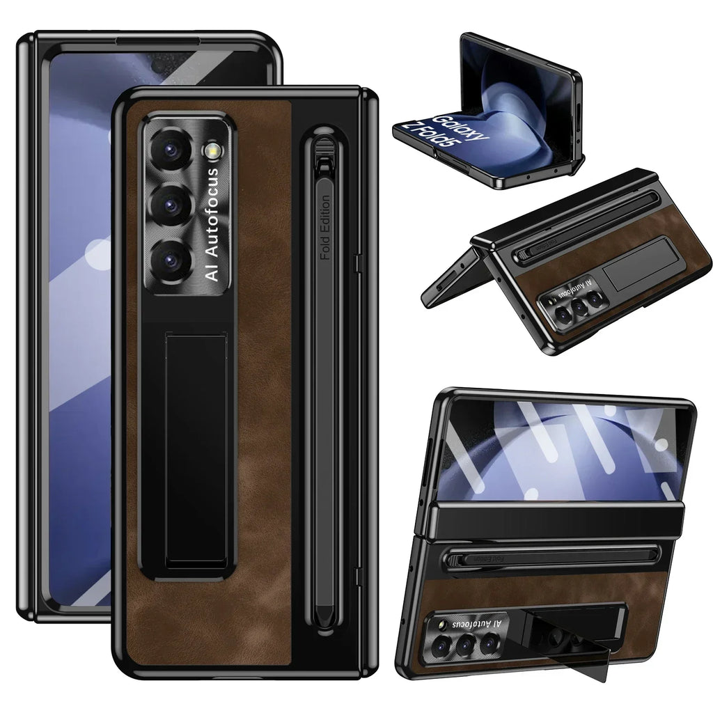 Leather Case With S Pen and Bracket for Samsung Galaxy Z Fold 6