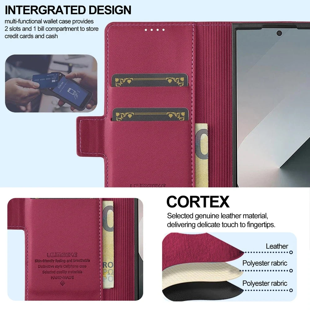 Leather Wallet Case with Card Holder & Kickstand