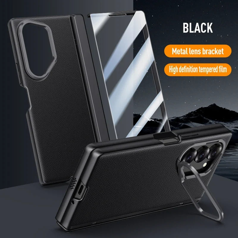 Leather Case with Bracket & Screen Protector for Samsung Galaxy Z Fold 6
