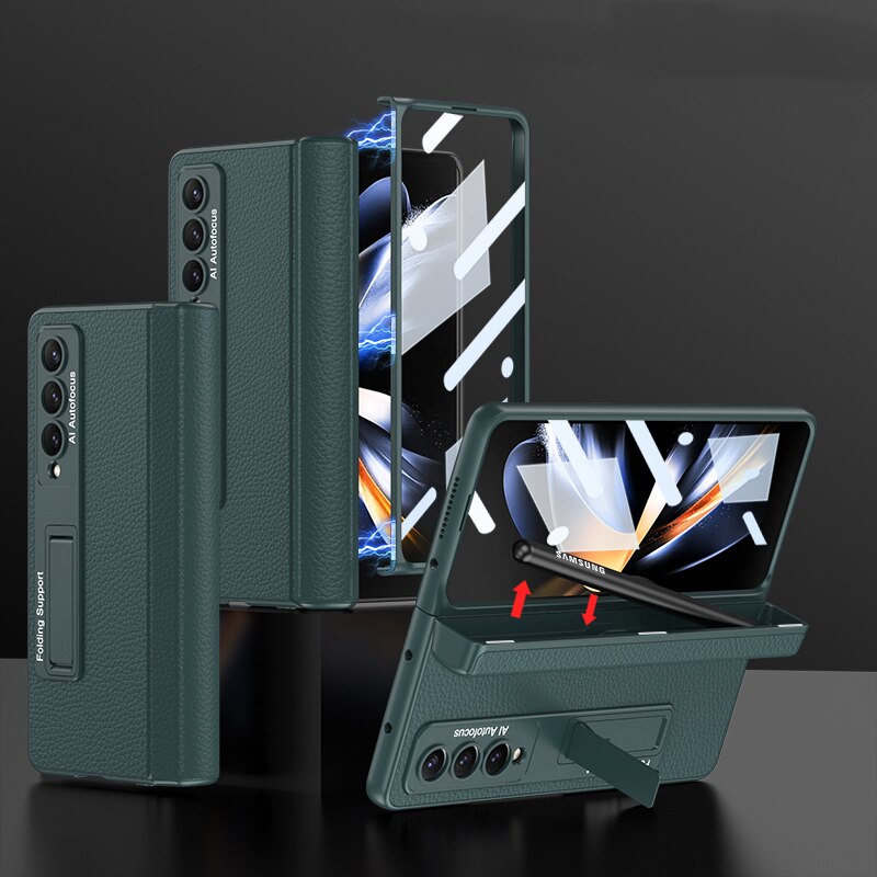 Magnetic Hinge Pen Slot Leather Case For Samsung Galaxy Z Fold 4