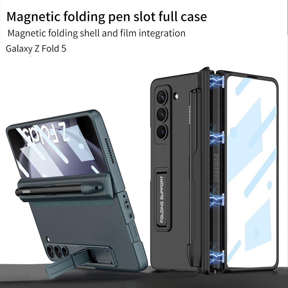 Samsung Galaxy Z Fold 5 Shockproof Matte Case With Stand & Pen Holder