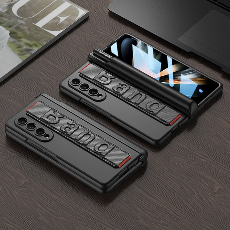Magnetic Case with Wrist Band & Hinge Pen Holder For Samsung Galaxy Z Fold 4