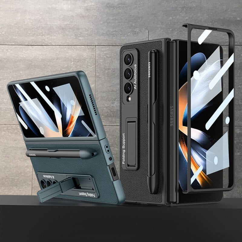 Luxury Leather Case with Pen Slot & kickstand For Galaxy Z Fold 4