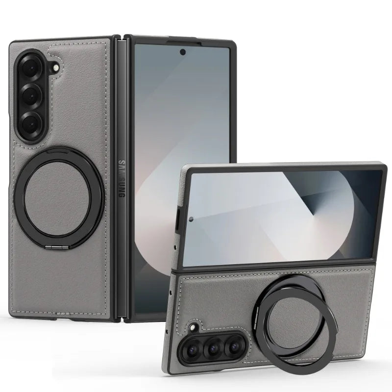 Leather Magnetic Ring Kickstand Case