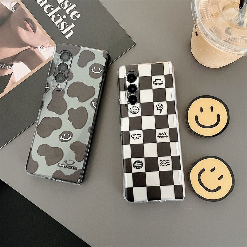 Cartoon Smiling Face Phone Stand Milk Cow Case for Samsung Galaxy Z Fold 4