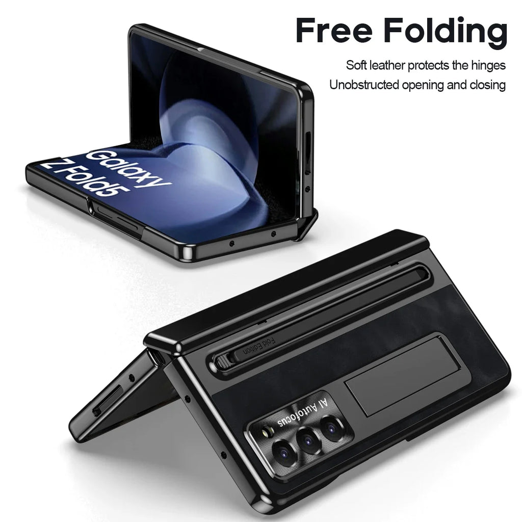 Shockproof Leather Case with Bracket & Touch Pen For Galaxy Z Fold 5