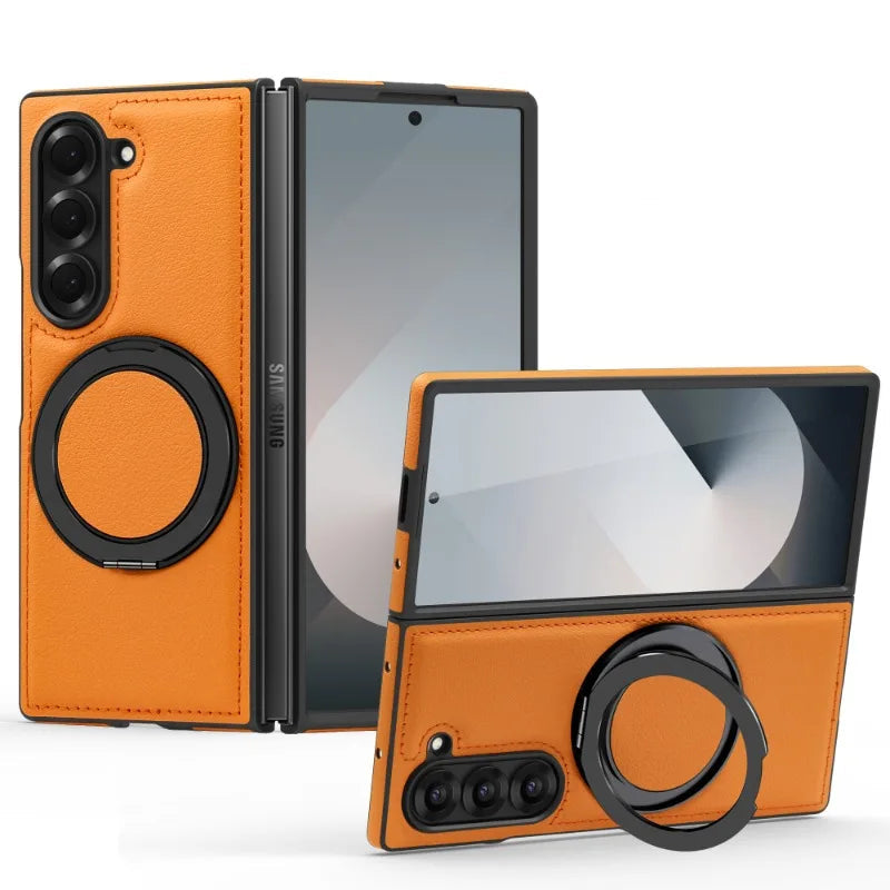 Leather Magnetic Ring Kickstand Case