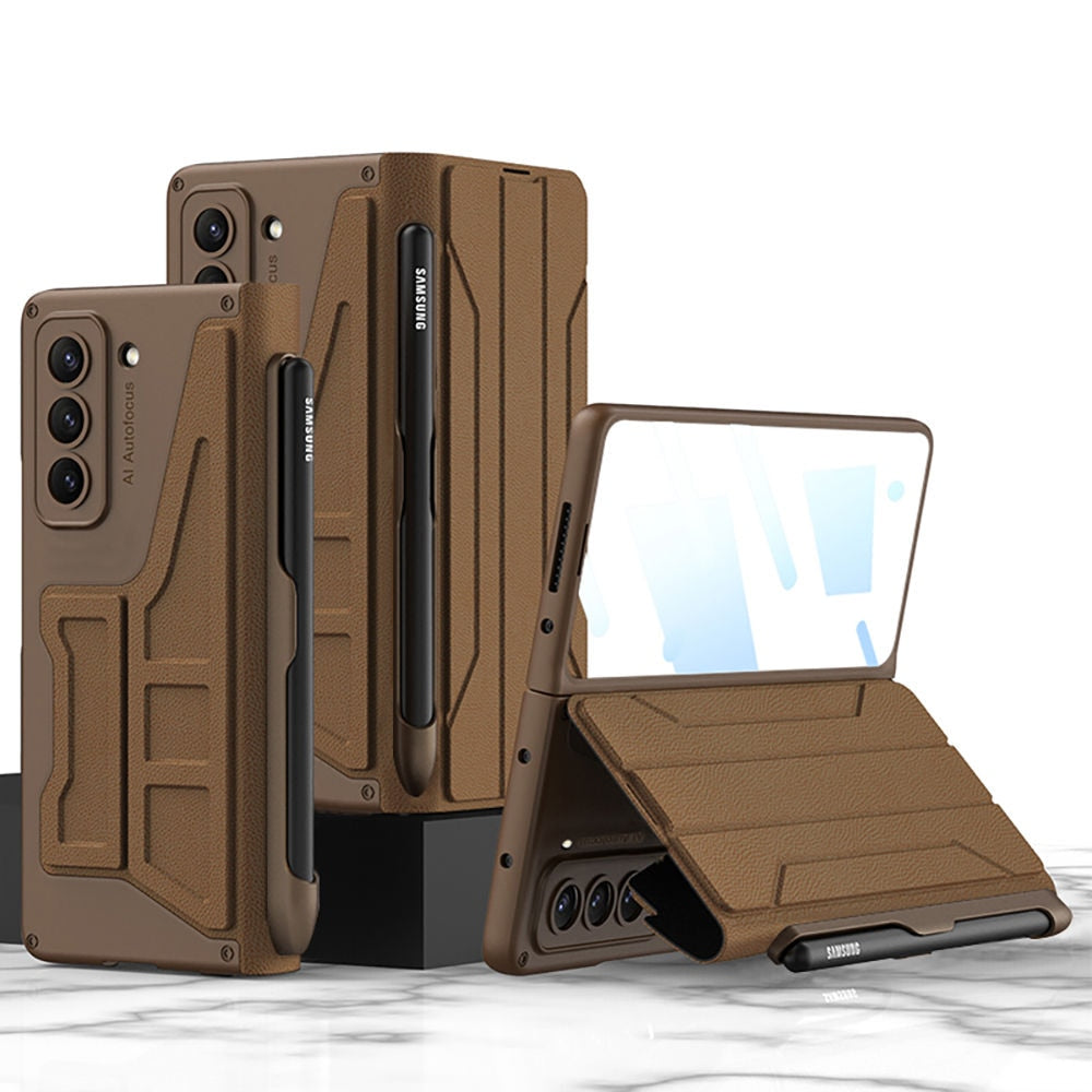 Leather Case with Detachable Pen Holder for Samsung Galaxy Z Fold 5