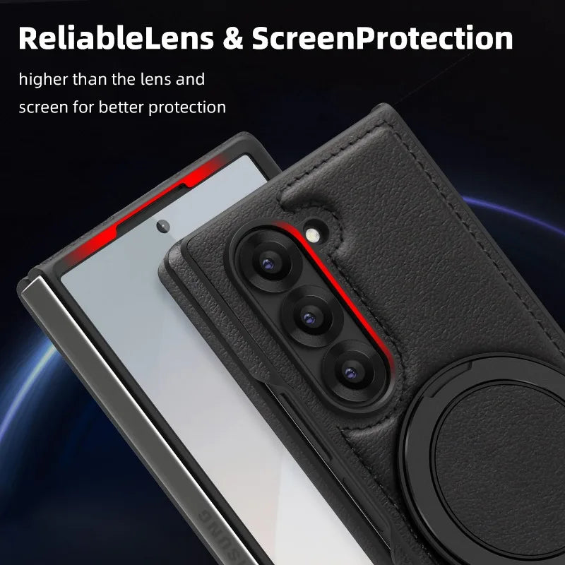 Leather Magnetic Ring Kickstand Case