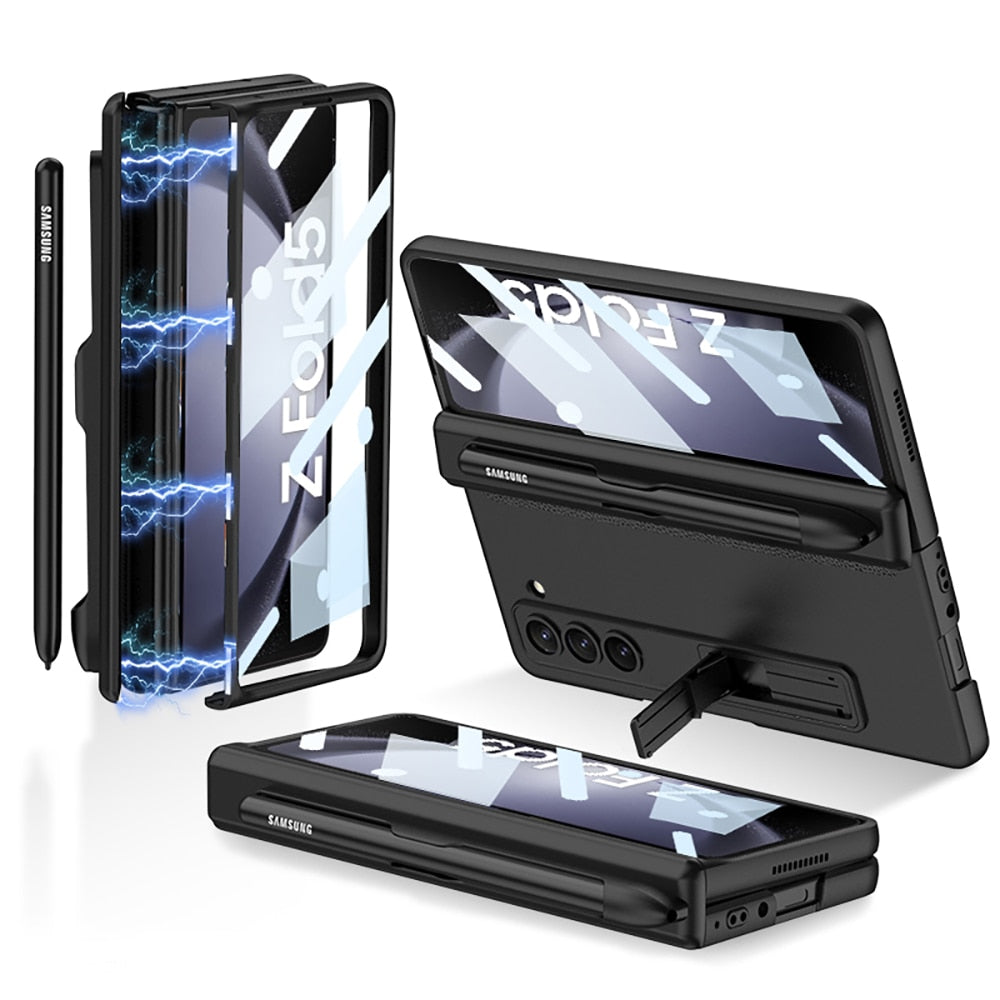 Samsung Galaxy Z Fold 5 Shockproof Matte Case With Stand & Pen Holder