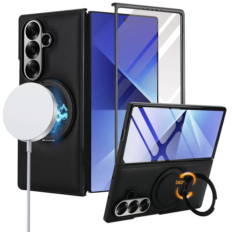 Magnetic Leather Ring Kickstand Case