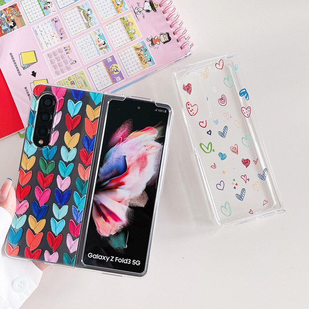Woman Cute Colorful Love Heart Phone Case For Samsung Galaxy Z Fold 4