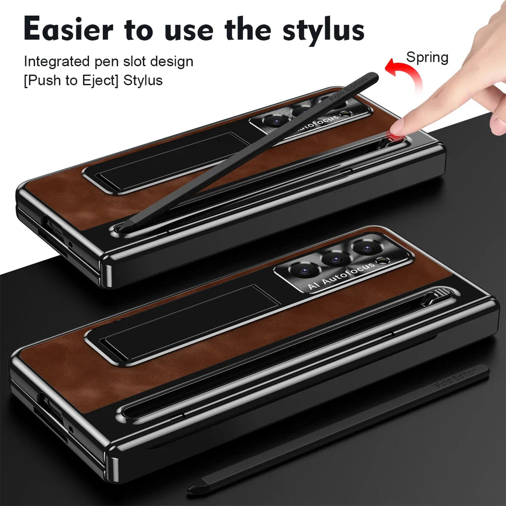 Leather Case With S Pen and Bracket for Samsung Galaxy Z Fold 6