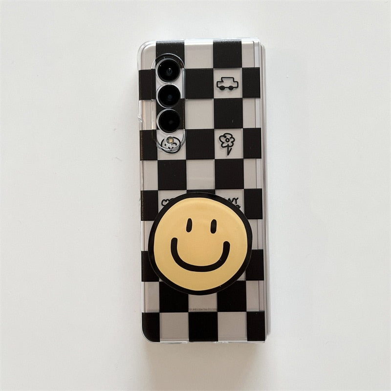 Cartoon Smiling Face Phone Stand Milk Cow Case for Samsung Galaxy Z Fold 4