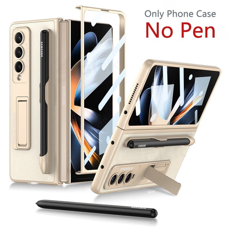 Luxury Leather Case with Pen Slot & kickstand For Galaxy Z Fold 4
