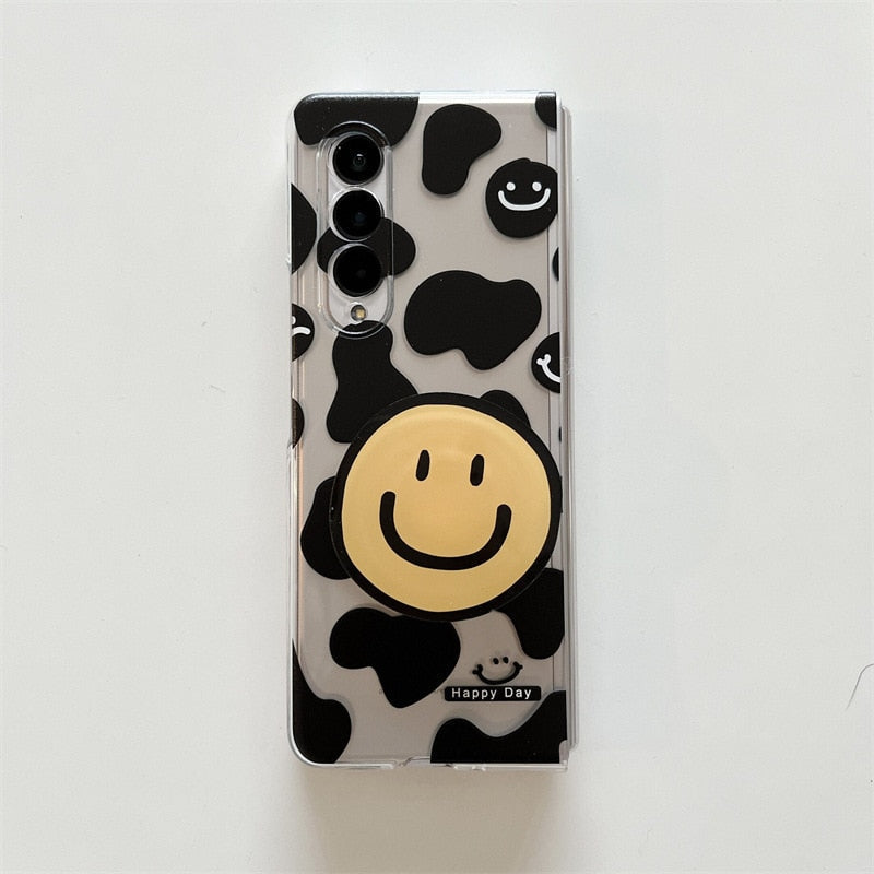 Cartoon Smiling Face Phone Stand Milk Cow Case for Samsung Galaxy Z Fold 4