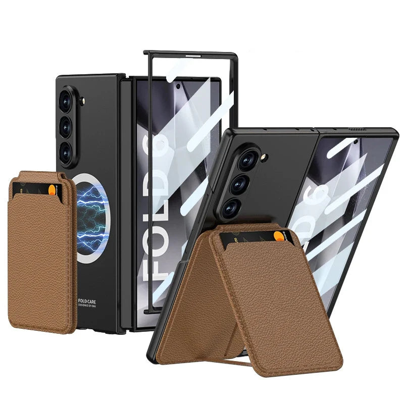 Leather Case with Magnetic Card Holder For Samsung Z Fold 6