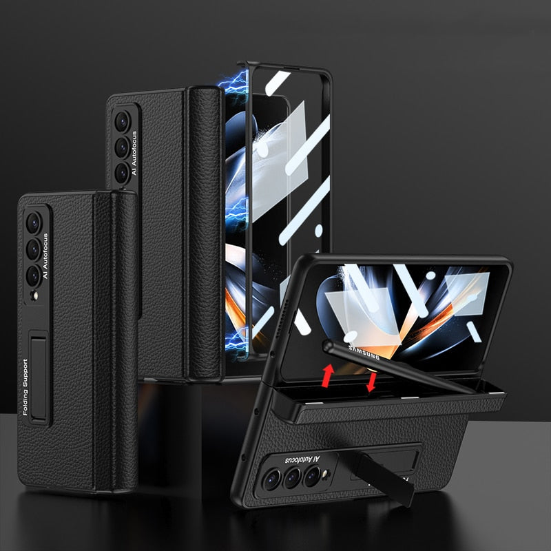Magnetic Hinge Pen Slot Leather Case For Samsung Galaxy Z Fold 4