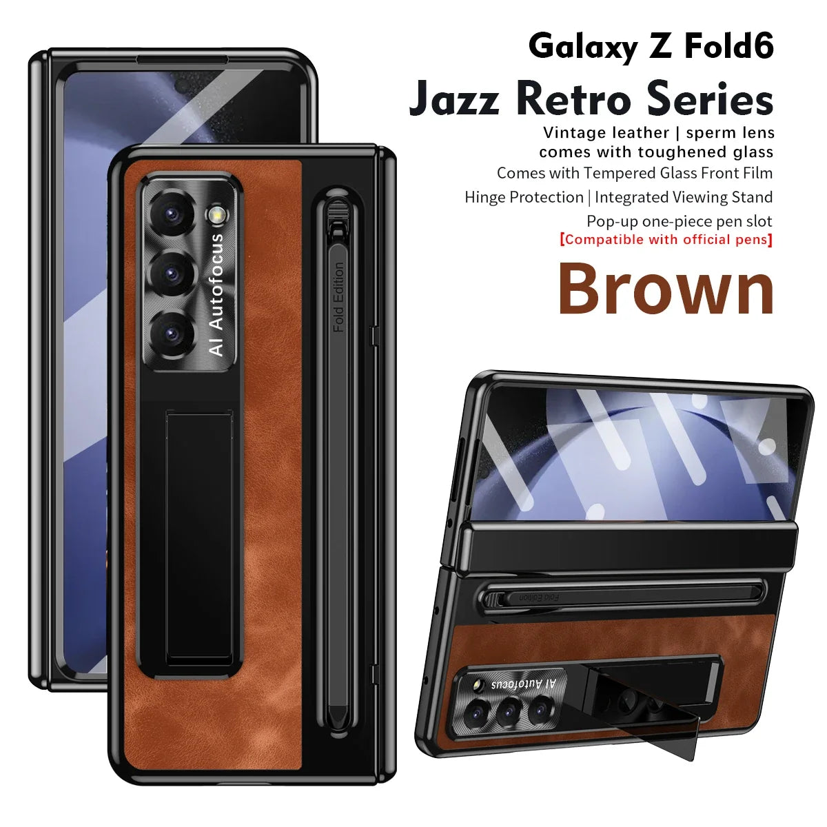 Leather Case With S Pen and Bracket for Samsung Galaxy Z Fold 6