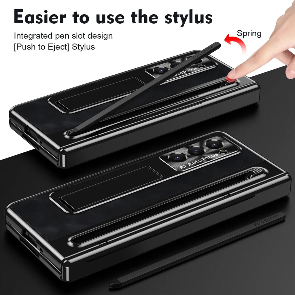 Shockproof Leather Case with Bracket & Touch Pen For Galaxy Z Fold 5