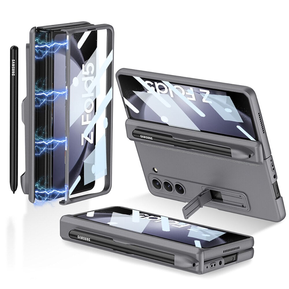 Samsung Galaxy Z Fold 5 Shockproof Matte Case With Stand & Pen Holder