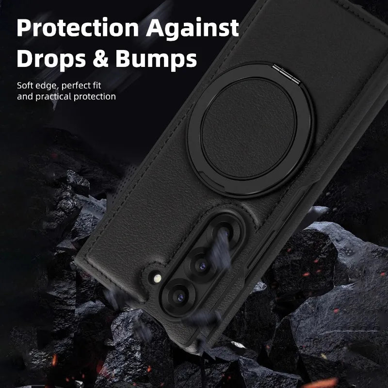 Leather Magnetic Ring Kickstand Case