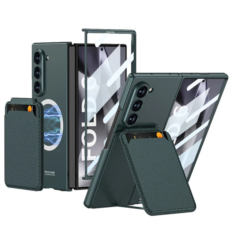 Leather Case with Magnetic Card Holder For Samsung Z Fold 6
