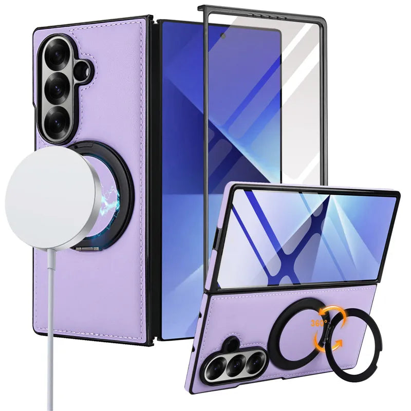 Magnetic Leather Ring Kickstand Case