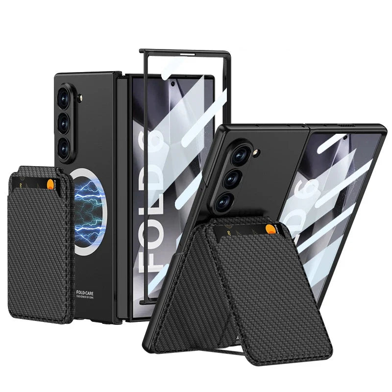 Leather Case with Magnetic Card Holder For Samsung Z Fold 6