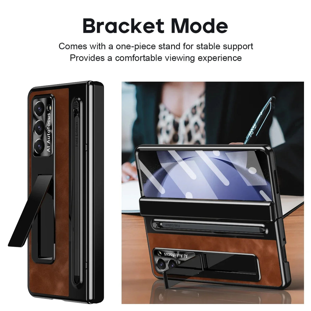 Leather Case With S Pen and Bracket for Samsung Galaxy Z Fold 6