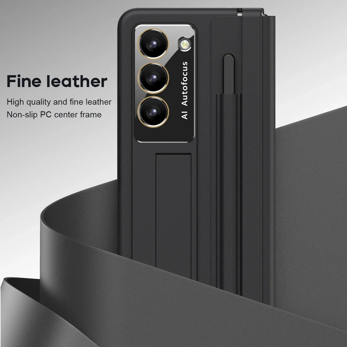 Leather Case With Touch Pen & Kickstand for Samsung Galaxy Z Fold 5