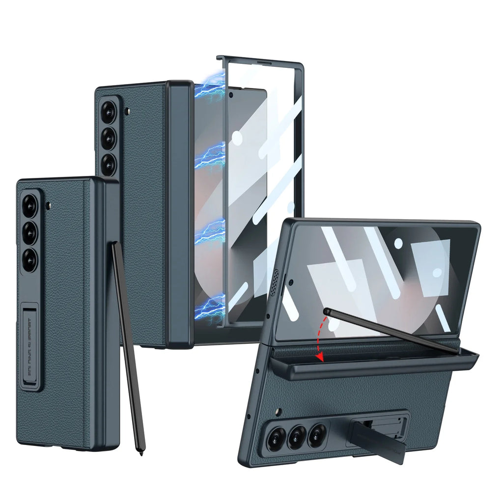 Leather Case with Hinge Protection & Pen Holder for Samsung Galaxy Z Fold 6
