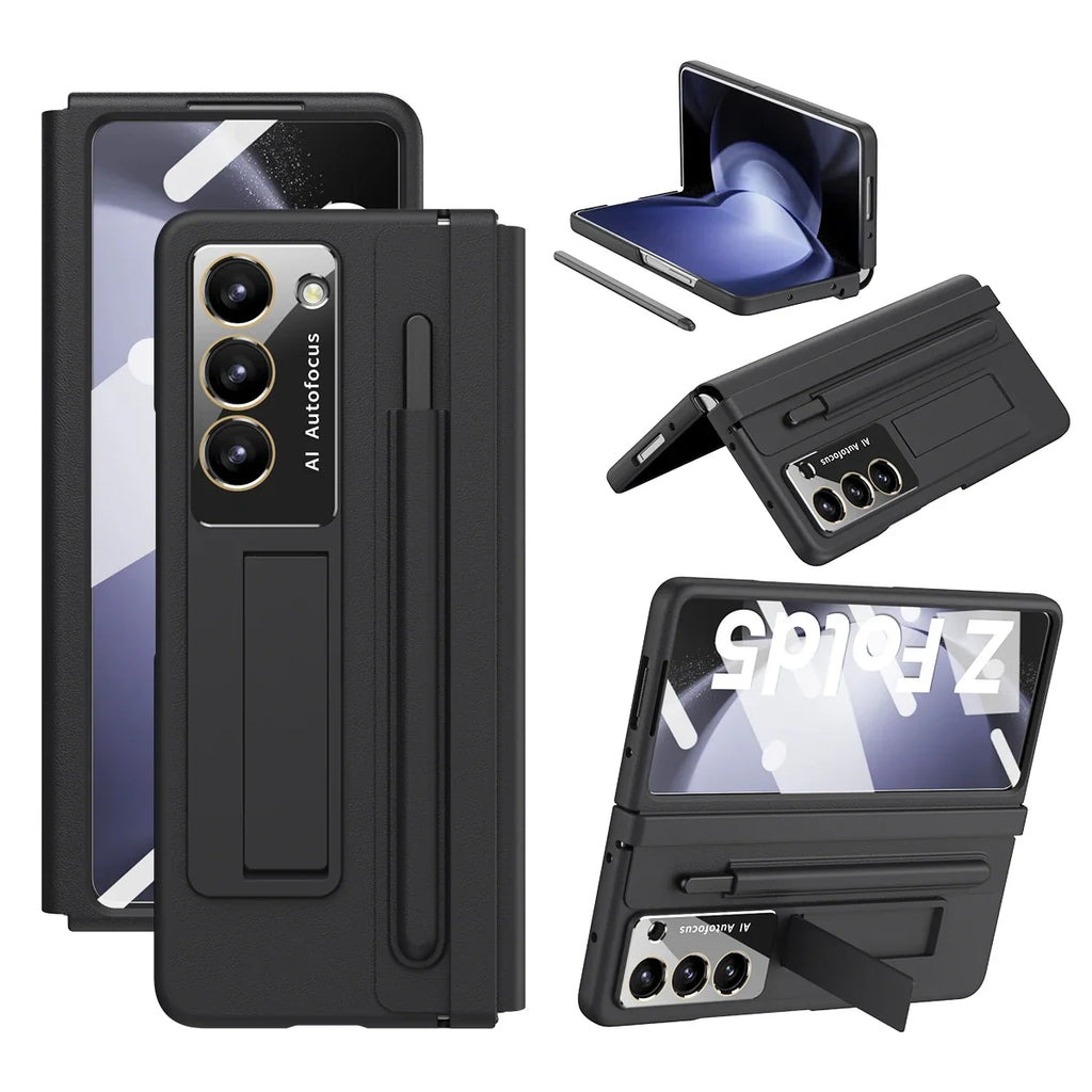 Leather Case With Touch Pen & Kickstand for Samsung Galaxy Z Fold 5