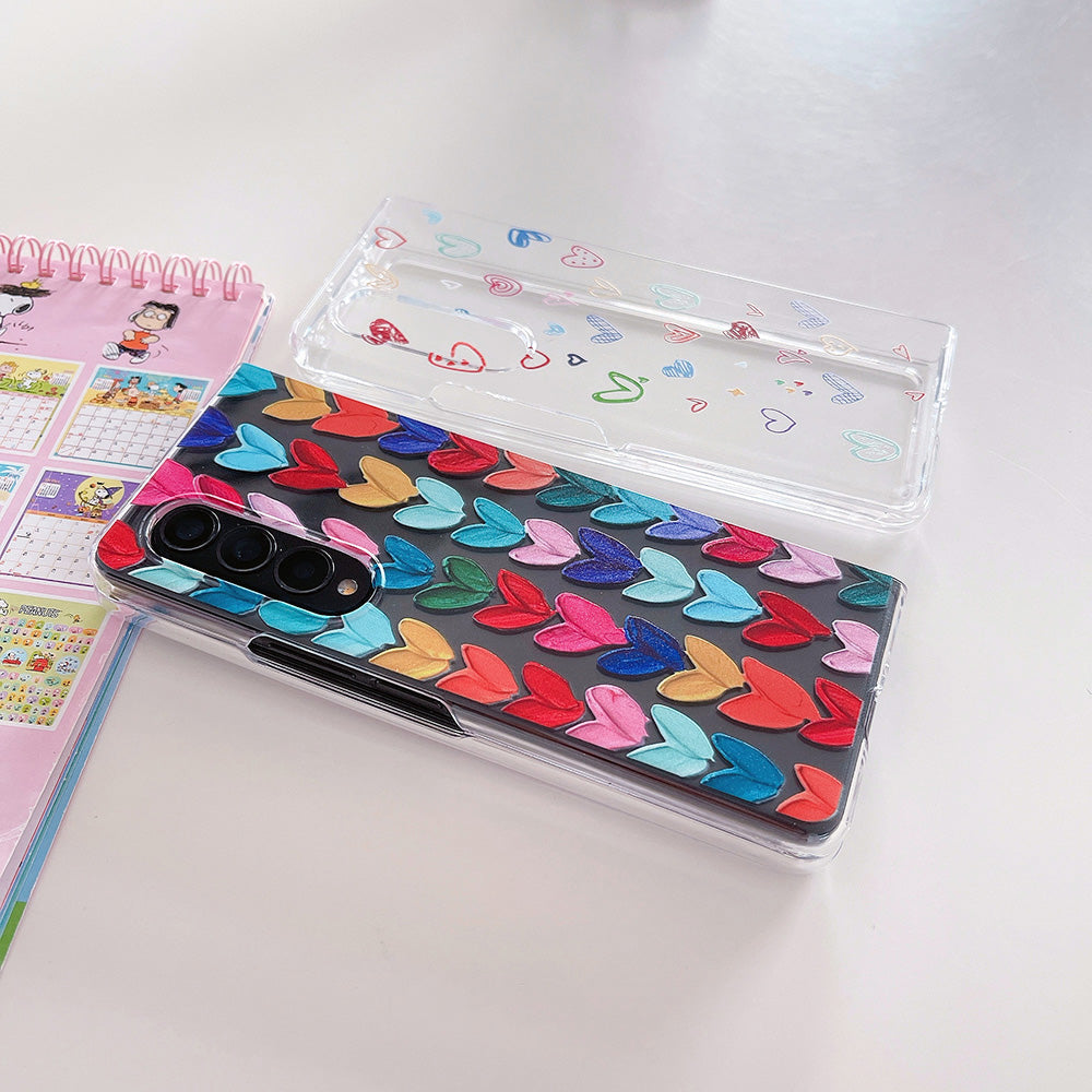 Woman Cute Colorful Love Heart Phone Case For Samsung Galaxy Z Fold 4