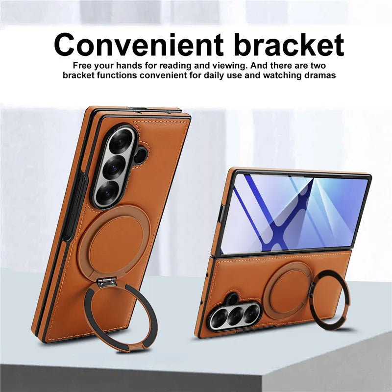 Magnetic Leather Ring Kickstand Case