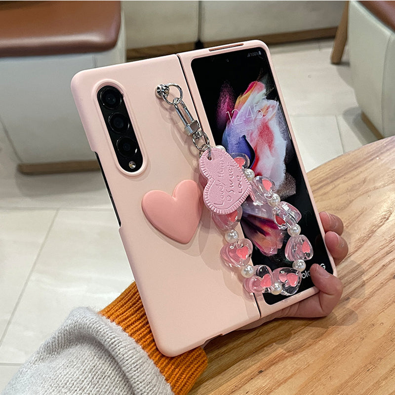 Cute 3D Heart Case With Bracelet For Galaxy Z FOLD 4 5G